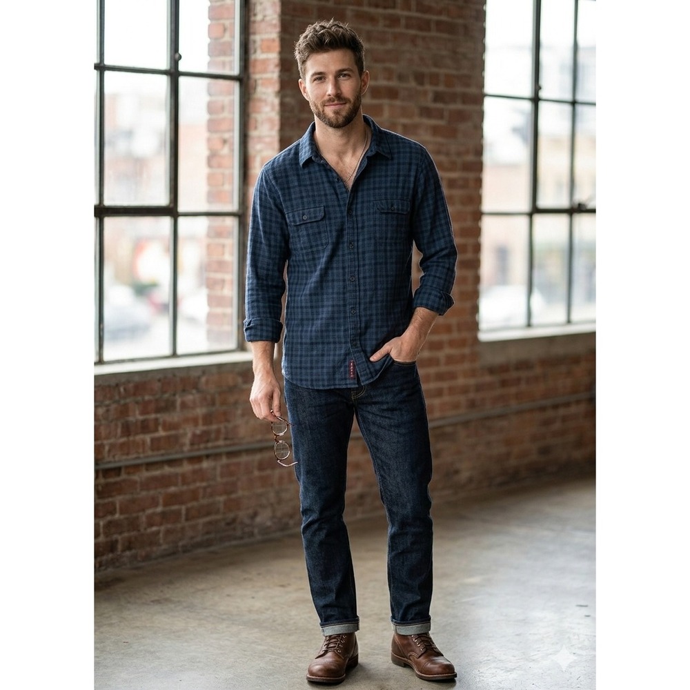 Alesbury Flannel Button‎ Down Men XXL Blue Plaid Excellent Long Sleeve Cotton